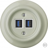 Ретро розетка USB серо-зеленый глянцевый CHGsUSBb Katy Paty