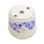 Ретро розетка телефонная, белый с росписью под Гжель, OP.TEL.WT.GZ Salvador