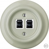 Розетка интернет Cat.5e двойная, серо-зеленый глянцевый CHGsCat5e Katy Paty