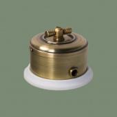 Ретро выключатель серия ДИП-200 светлая латунь, рамка: белая, D111-5 Romatti двухклавишный