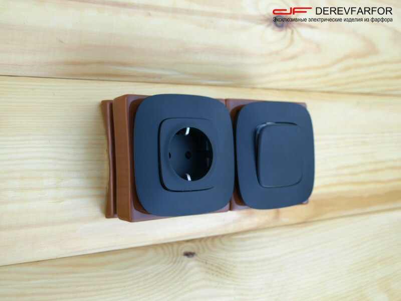 Коробка для ретро выключателя и розетки коричневый, N011.02.02 DerevFarfor, серия МонолитБревно