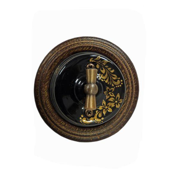 Ретро выключатель черный с золотой росписью OP21BL.GD Salvador двухклавишный