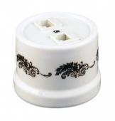 Ретро розетка телефон + компьютер белая с черным узором B1-303-01 D2/1 BIRONI