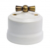 Ретро выключатель Verona белый, KVBSw1-k01 Edisel одноклавишный проходной с бронзовой ручкой