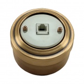 Ретро розетка телефонная RJ12, белая/ бронза, М1-29-21 Vintage