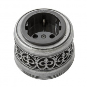 Ретро розетка с заземлением и шторками, кор./ состаренное серебро OP12DN.BR Salvador