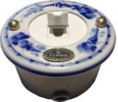 Розетка интернет малая, белый с узором под Гжель, 19280И-80 ГусевЪ