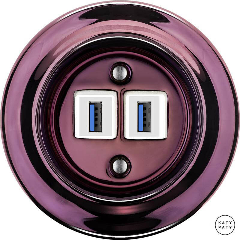 Ретро розетка USB фиолетовый металлик PEMAGsUSBw Katy Paty