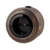 Ретро розетка с заземлением черная/патина, М1-22-27 Vintage