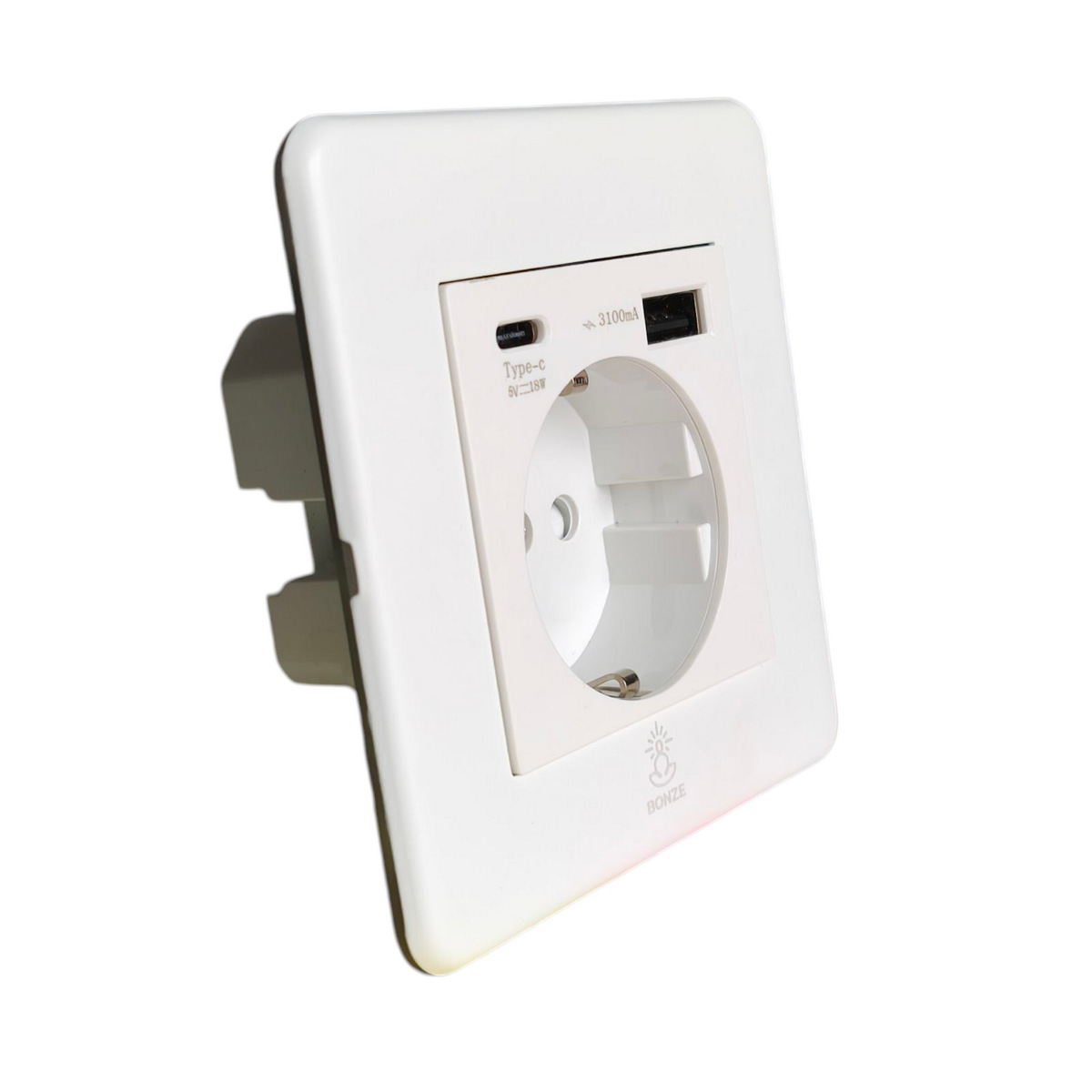 Дизайнерская розетка с/з и шторками электрическая с USB(A+C) Mira Белый лед, BMWSSUSBTC Bonze Дизайнерская розетка с/з и шторками электрическая с USB(A+C) Mira Белый лед, BMWSSUSBTC Bonze