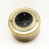 Ретро розетка с заземлением и шторками, черная, золото, 201BGD Petrucci