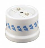 Ретро розетка телефон + компьютер белая с узором васильки B1-303-01 D7/3 BIRONI