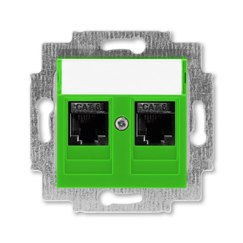 Дизайнерская розетка компьютерная 2хRJ-45 кат. 6, зеленый, 2CHH296118A6067 ABB, серия Levit