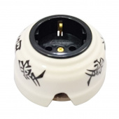 Ретро розетка проходная с/з, иероглифы, золотистая фурнитура, РПОЗ ЛЕАНЗА