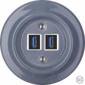 Ретро розетка USB пепельно-серый глянцевый LIGsUSBb Katy Paty