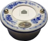 Розетка телефонная малая, белый с узором под Гжель, 18280И-80 ГусевЪ