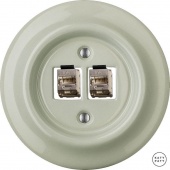 Розетка интернет Cat.6а экранир.10G двойная, серо-зеленый глянцевый CHGsCat6a Katy Paty