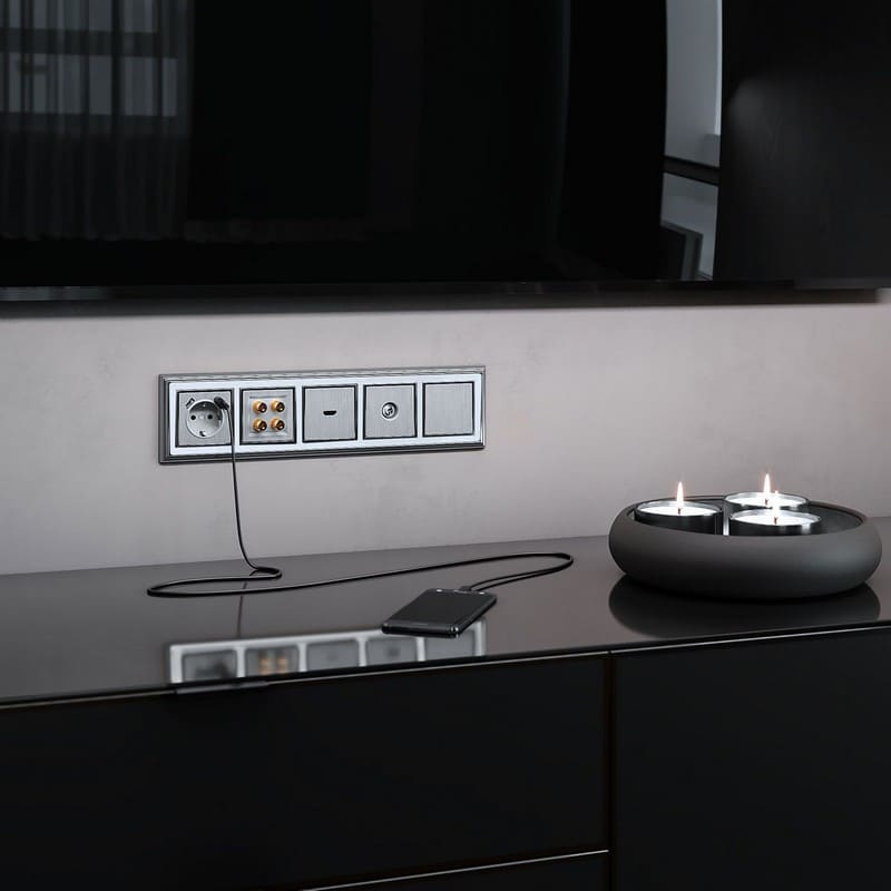 Дизайнерская розетка ТВ, серебряный рифленый, W1183009 Werkel, оконечная