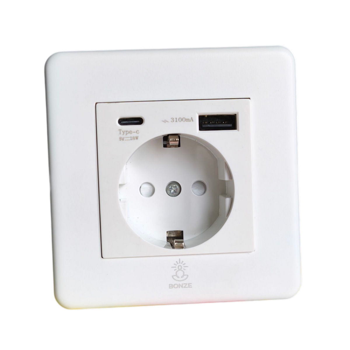 Дизайнерская розетка с/з и шторками электрическая с USB(A+C) Mira Белый лед, BMWSSUSBTC Bonze Дизайнерская розетка с/з и шторками электрическая с USB(A+C) Mira Белый лед, BMWSSUSBTC Bonze