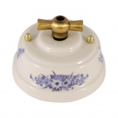 Ретро выключатель, синие цветы, проходной, ручка бронза, ВППВБ ЛЕАНЗА одноклавишный