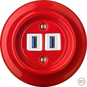 Ретро розетка USB ярко-красный глянцевый NIROGsUSBw Katy Paty