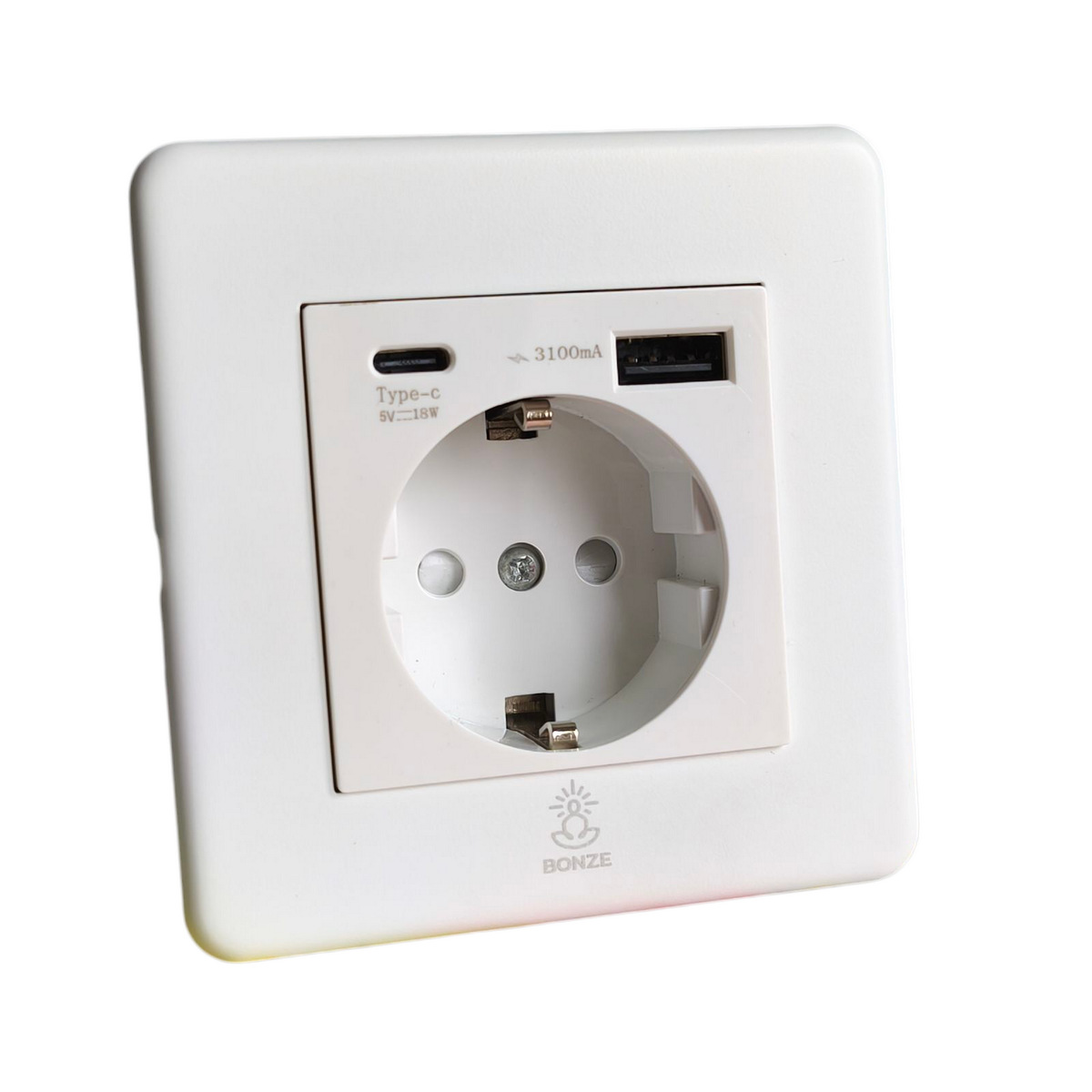 Дизайнерская розетка с/з и шторками электрическая с USB(A+C) Mira Белый лед, BMWSSUSBTC Bonze Дизайнерская розетка с/з и шторками электрическая с USB(A+C) Mira Белый лед, BMWSSUSBTC Bonze