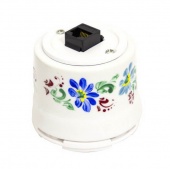 Ретро розетка интернет, белый с росписью Жостово, OP.INT.WT.RJ Salvador