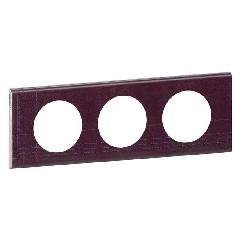 Дизайнерская рамка 3 местная, кожа пурпур, камень, 069443 Legrand, серия Celiane
