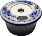 Розетка телевизионная малая, белый с узором под Гжель, 17280И-80 ГусевЪ