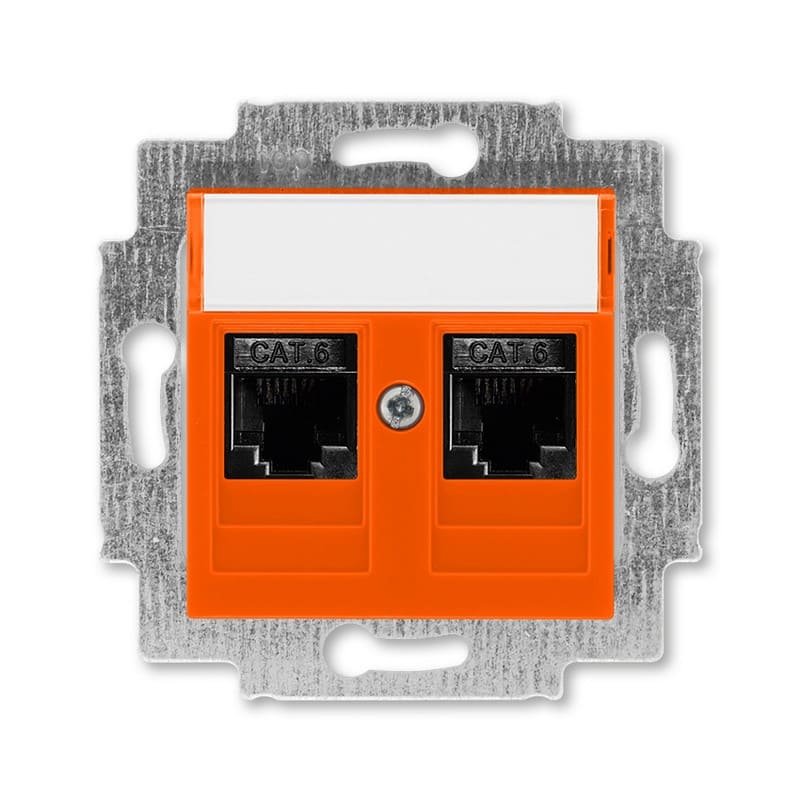 Дизайнерская розетка компьютерная 2хRJ-45 кат. 6, оранжевый, 2CHH296118A6066 ABB, серия Levit