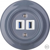 Ретро розетка USB пепельно-серый глянцевый LIGsUSBw Katy Paty