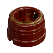 Ретро розетка Императорская с заземлением, коричневый с золотой росписью, GE70301-04EL ТМ МезонинЪ