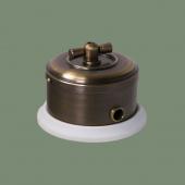 Ретро выключатель серия ДИП-200 темная латунь, рамка: белая, D121-5 Romatti двухклавишный