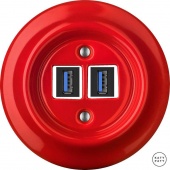 Ретро розетка USB ярко-красный глянцевый NIROGsUSBb Katy Paty