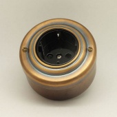 Ретро розетка с заземлением и шторками,  черная, латунь умбра, 22BR1 Petrucci