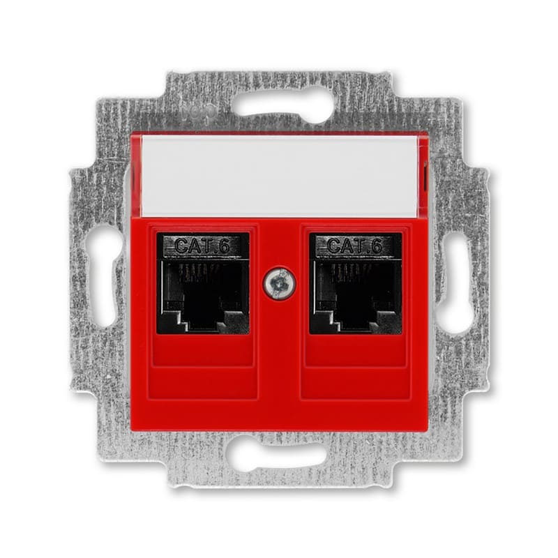 Дизайнерская розетка компьютерная 2хRJ-45 кат. 6, красный, 2CHH296118A6065 ABB, серия Levit