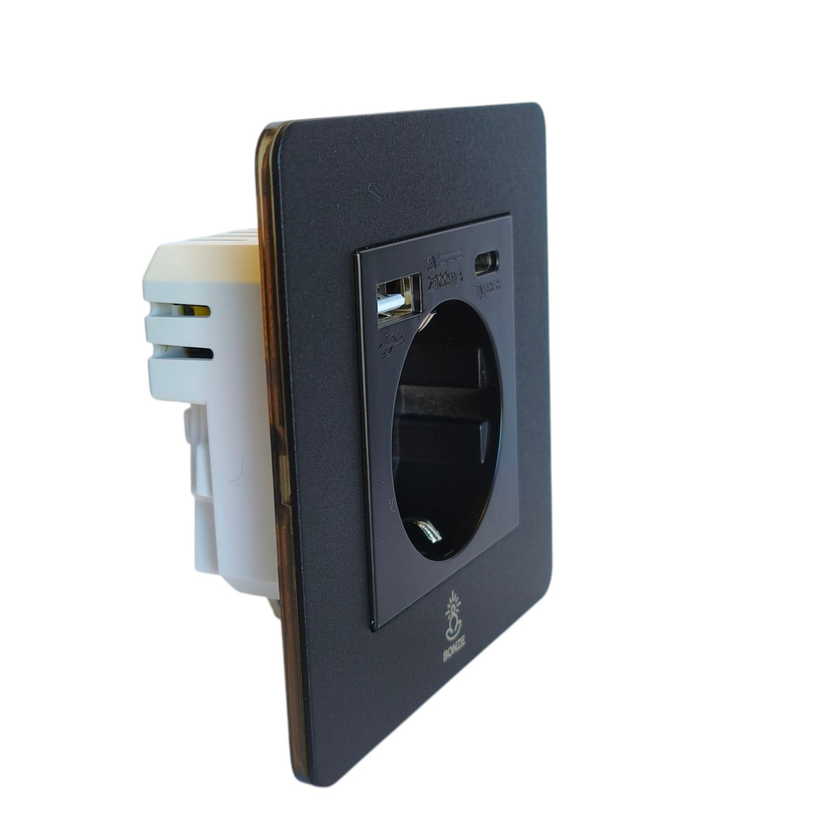 Дизайнерская розетка с/з и шторками электрическая с USB(A+C) Vega Черный песок, BVBSSUSBTC Bonze Дизайнерская розетка с/з и шторками электрическая с USB(A+C) Vega Черный песок, BVBSSUSBTC Bonze