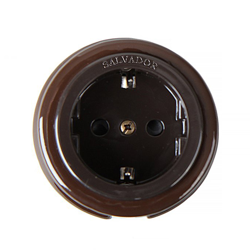 Ретро розетка электрическая с заземлением и шторками, коричневый, OP12BR Salvador