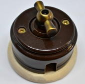 Ретро выключатель коричневый В1М-К ЦИОН одноклавишный проходной металлический бантик