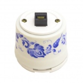 Ретро розетка интернет, белый с росписью под Гжель, OP.INT.WT.GZ Salvador