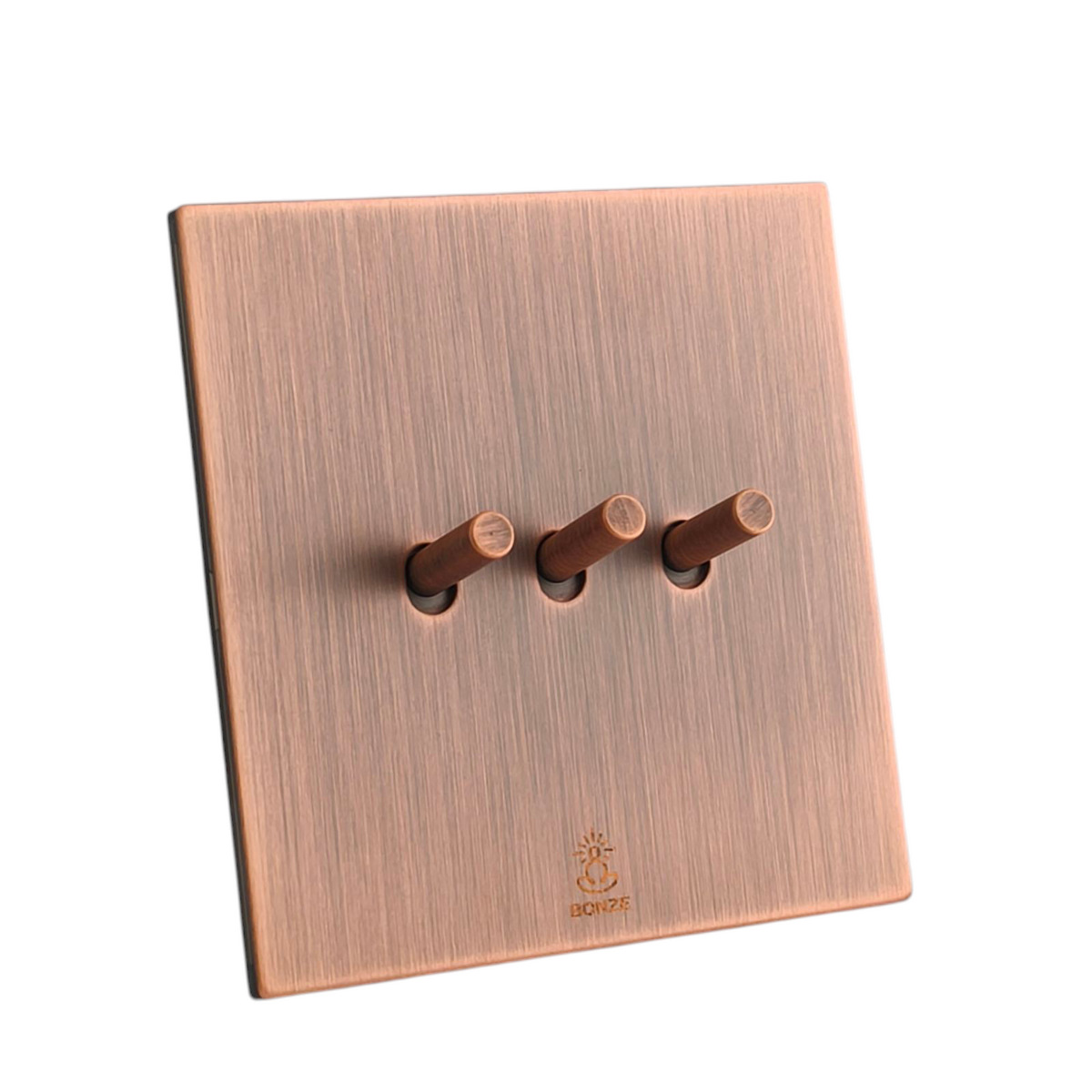 Дизайнерский выключатель Aura Медь браш, BAC3KTC Bonze трехклавишный Дизайнерский выключатель Aura Медь браш, BAC3KTC Bonze трехклавишный