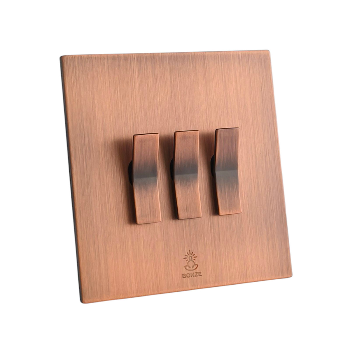 Дизайнерский выключатель Aura Медь браш, BAC3KBE Bonze трехклавишный Дизайнерский выключатель Aura Медь браш, BAC3KBE Bonze трехклавишный
