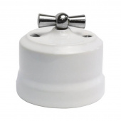 Ретро выключатель Verona белый, KVChSw2-K01 Edisel двухклавишный с серебристой ручкой