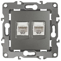 Дизайнерская розетка интернет 2хRJ-45, графит, Б0019354 Эра, серия 12