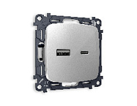 Комплект механизма розетки 2USB A+C 20W (быстрая зарядка) , серебро глянец, MO411010 Ambrella Volt