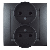 Дизайнерская розетка без заземления, двойная, графит, 1590457-038 Simon, серия 15