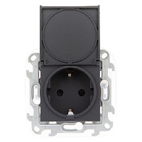 Дизайнерская розетка IP44 Push&Go с заземлением, шторками и с крышкой, графит, 2420448-038 Simon, серия 24 Harmonie