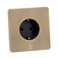 Дизайнерская розетка с/з и шторками электрическая Vega Бронза браш, BVBR1SS Bonze