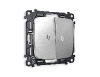 Комплект механизма 2-кл выключателя с подсветкой 5600K нейтральный белый свет, серебро глянец, MO404015 Ambrella Volt, двухклавишный