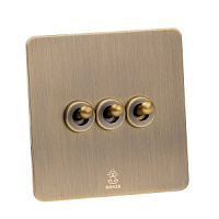 Дизайнерский выключатель Vega Бронза браш, BVBR3KTA Bonze трехклавишный проходной